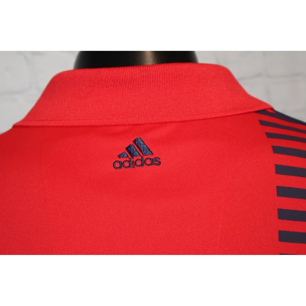 Adidas Golf Polo Shirt Mens 2XL Red Navy Blue Striped Top Performance Polyester